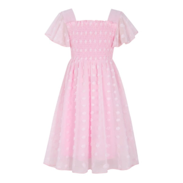 Aideaone Girls Chiffon Dress Flutter Ruffle Short Sleeve Kids Square Neck Frocks 6-13Y