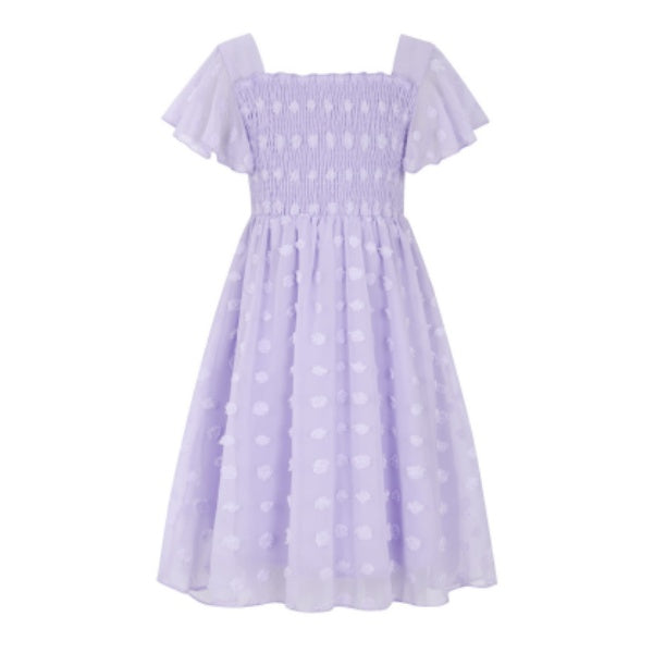 Aideaone Girls Chiffon Dress Flutter Ruffle Short Sleeve Kids Square Neck Frocks 6-13Y