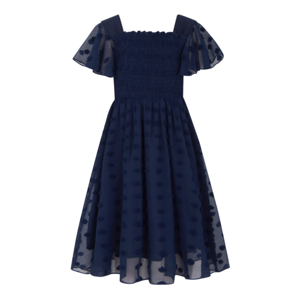 Aideaone Girls Chiffon Dress Flutter Ruffle Short Sleeve Kids Square Neck Frocks 6-13Y