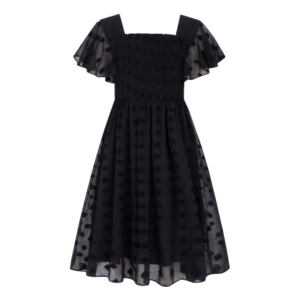 Aideaone Girls Chiffon Dress Flutter Ruffle Short Sleeve Kids Square Neck Frocks 6-13Y
