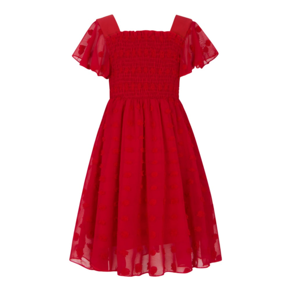 Aideaone Girls Chiffon Dress Flutter Ruffle Short Sleeve Kids Square Neck Frocks 6-13Y