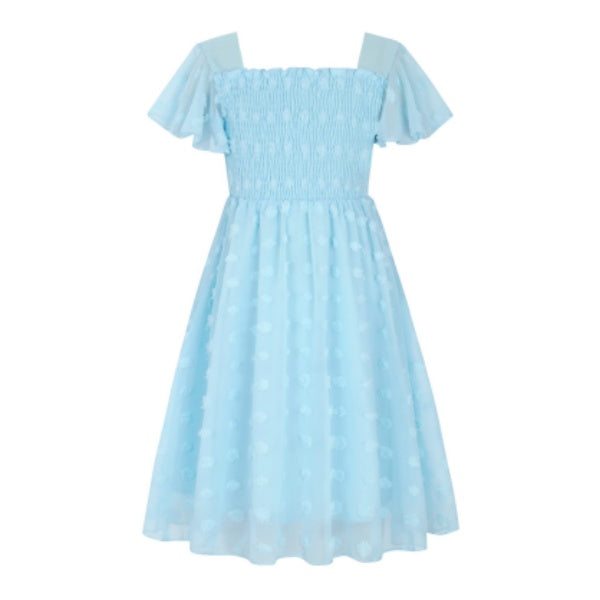 Aideaone Girls Chiffon Dress Flutter Ruffle Short Sleeve Kids Square Neck Frocks 6-13Y