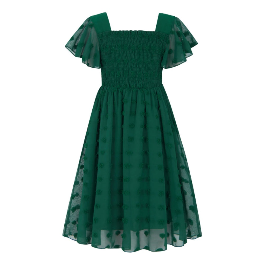 Aideaone Girls Chiffon Dress Flutter Ruffle Short Sleeve Kids Square Neck Frocks 6-13Y