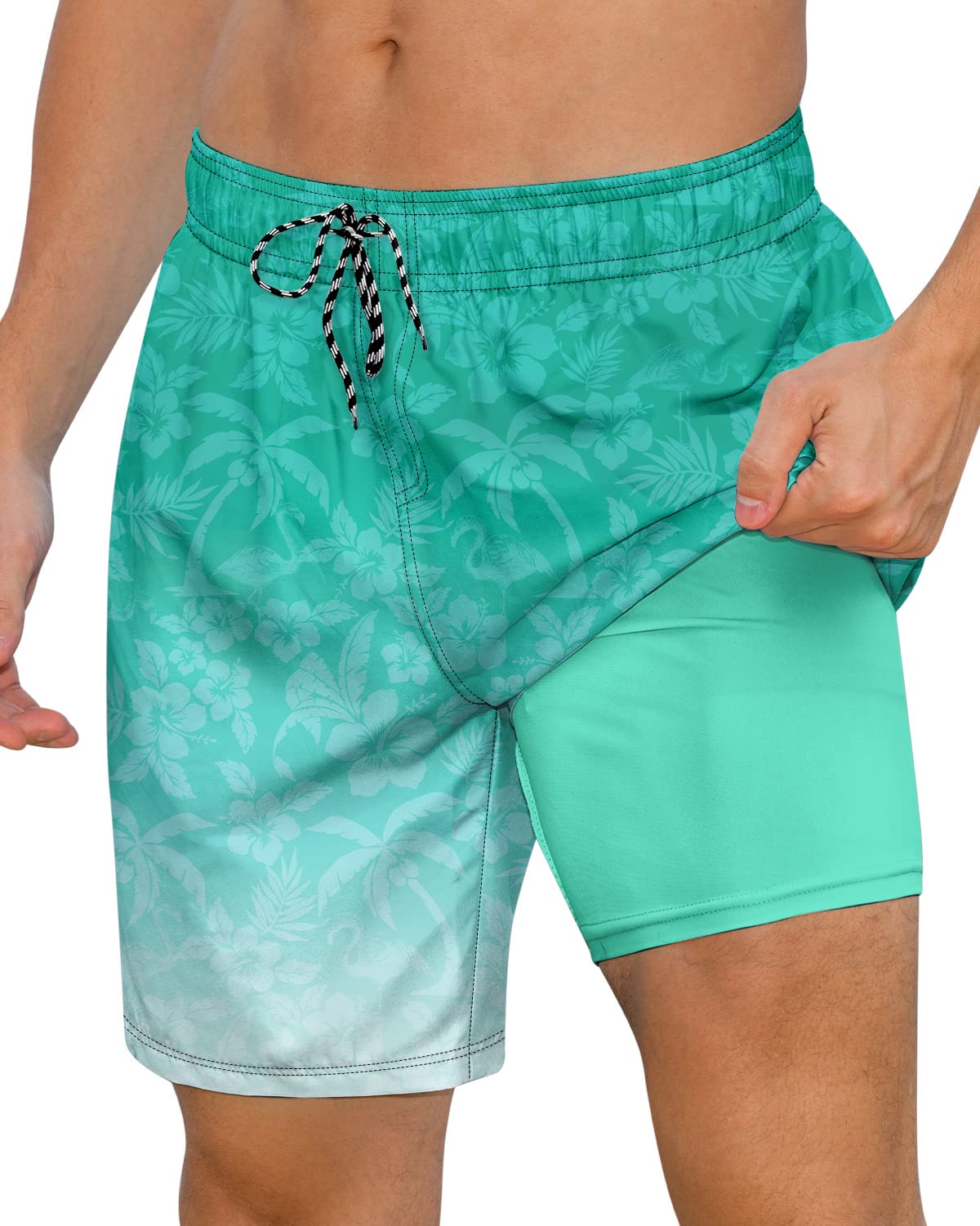 Lollipie Mens Swimming Trunks with Compression Liner Swim Shorts 7 inch Quick Dry Bathing Suit Anti Chafe Boardshorts