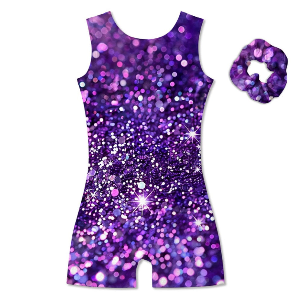 Aideaone Girl Gymnastic Leotards with Hair Scrunchie Sparkle Dance Unitards for 4-12Years