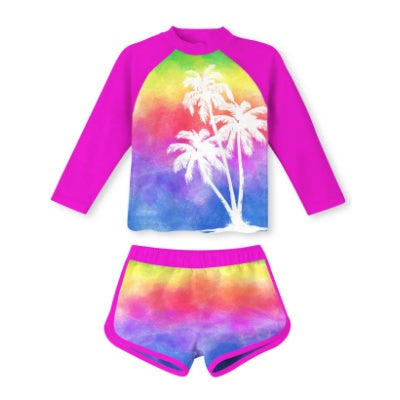 Aideaone Girls Rash Guard Swimsuit Long Sleeve Bathing Suit 2-Piece Set 3-10 Years