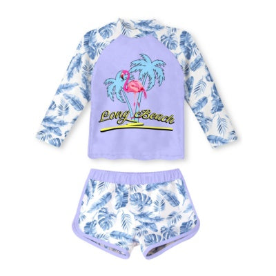 Aideaone Girls Rash Guard Swimsuit Long Sleeve Bathing Suit 2-Piece Set 3-10 Years