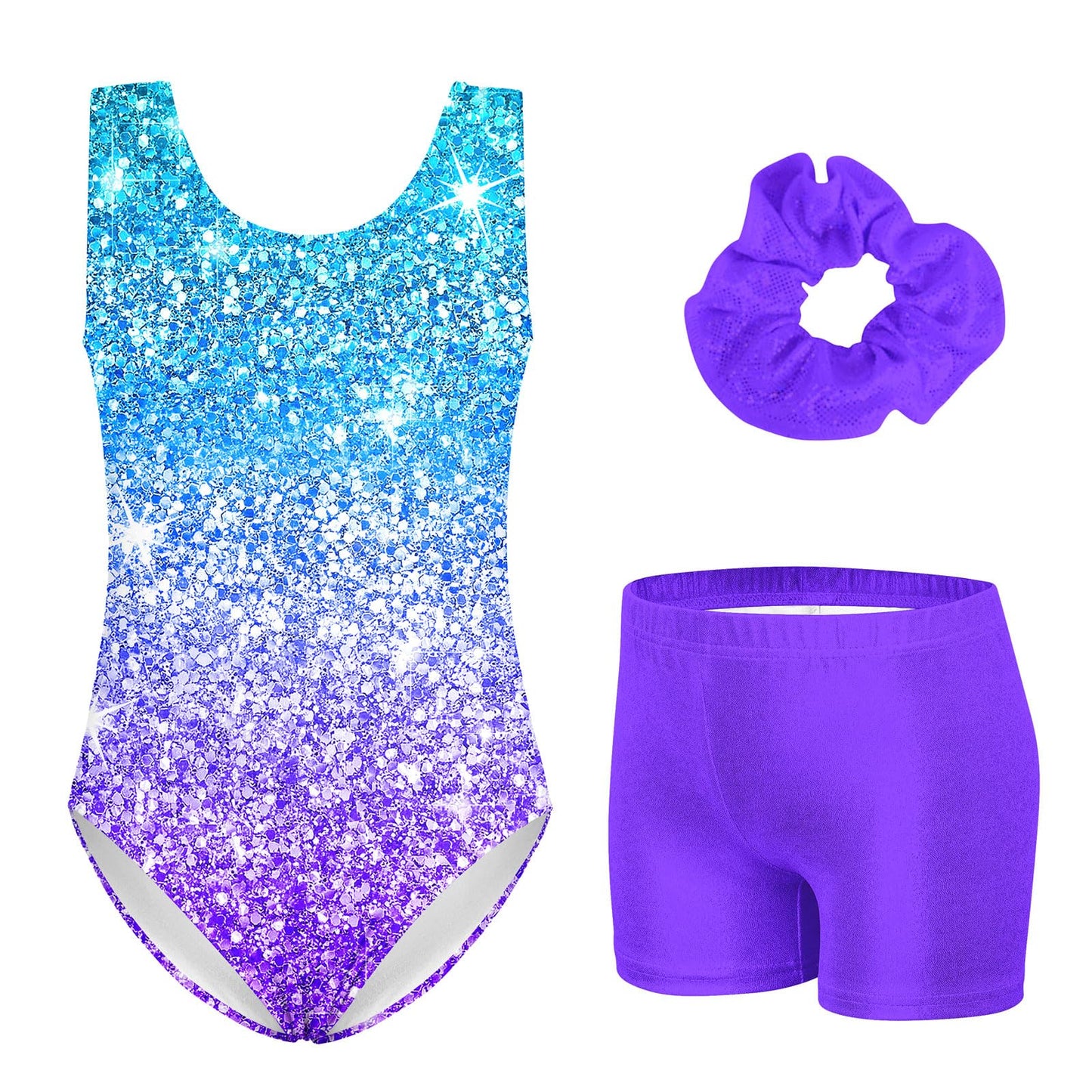 Aideaone Leotards for Girls Gymnastics Sparkly Kids Dance Unitard Biketards with Shorts 4-11Years