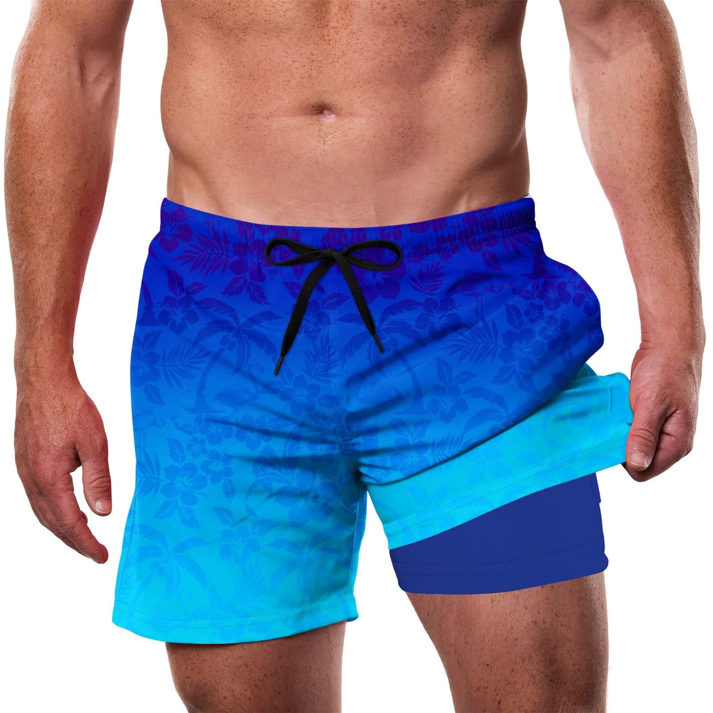Lollipie Mens Swim Trunks with Compression Liner Quick Dry 5" Stretch Beach Shorts with Pockets Board Shorts