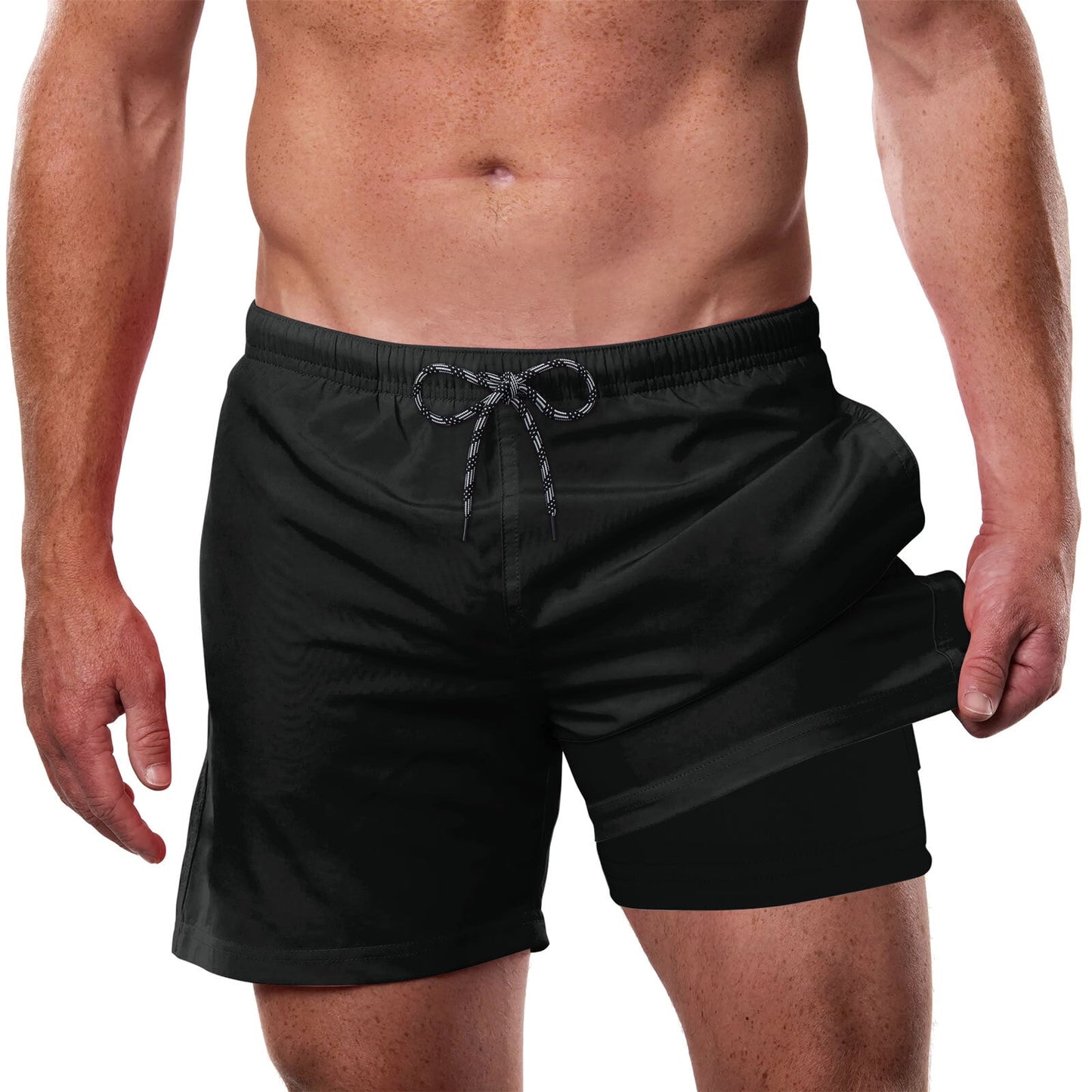 Lollipie Mens Swim Trunks with Compression Liner Quick Dry 5" Stretch Beach Shorts with Pockets Board Shorts