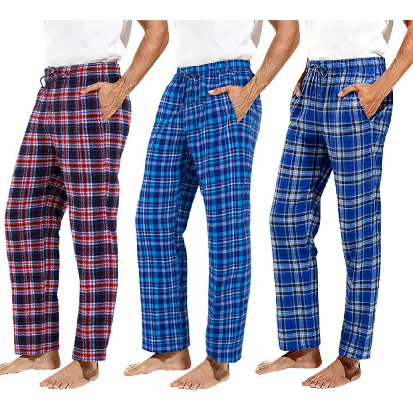Lollipie Men's Pajama Pants Drawstring 3-Pack Plaid Pajamas Bottoms Soft Long Lounge Woven Pj Sleep Pant with Pockets