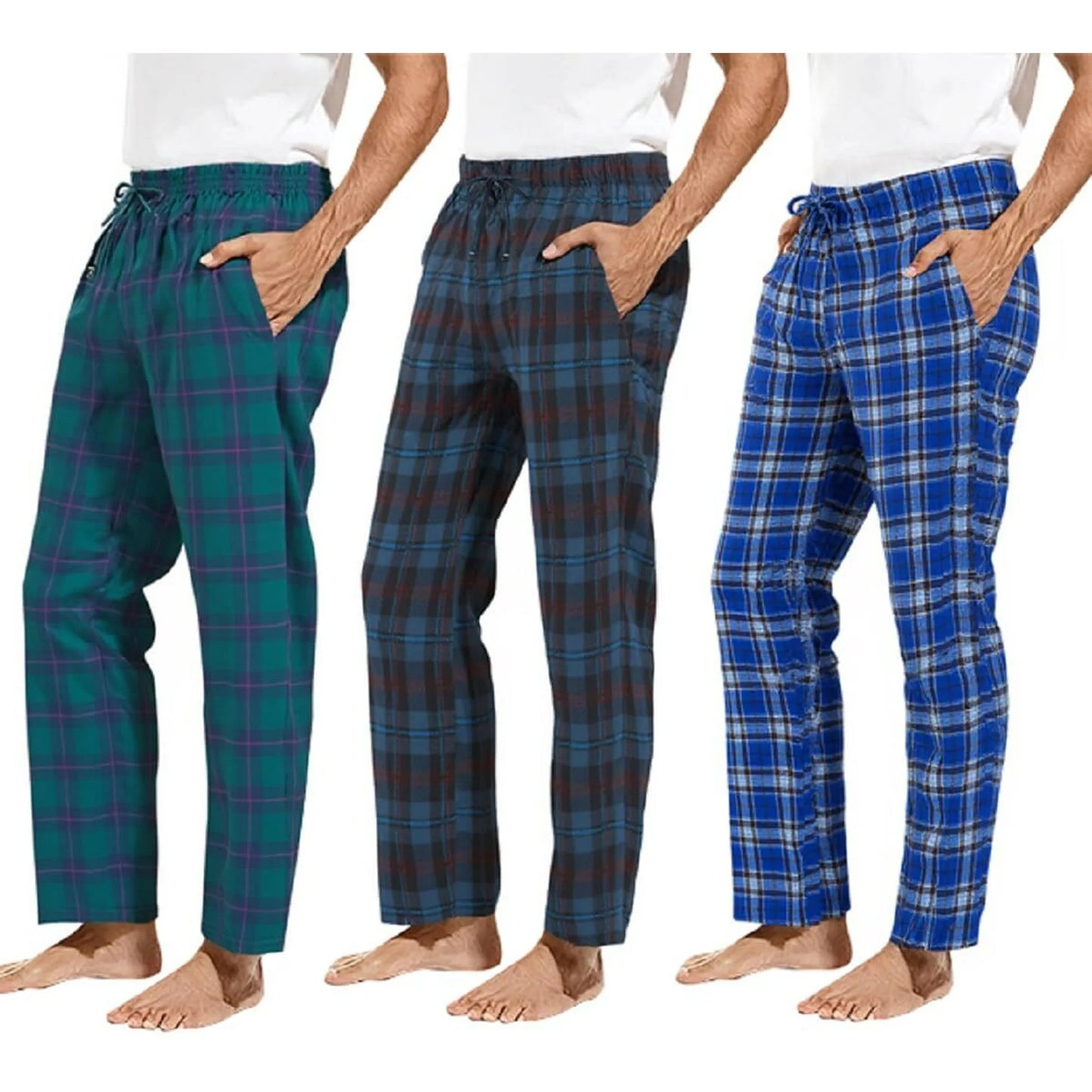 Lollipie Men's Pajama Pants Drawstring 3-Pack Plaid Pajamas Bottoms Soft Long Lounge Woven Pj Sleep Pant with Pockets