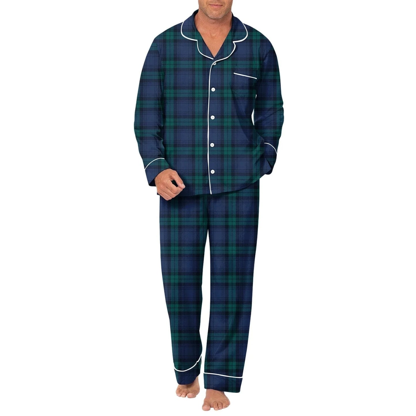 Lollipie Men Pajamas Set Pjs Button Down Sleepwear 2 Piece Long Sleeve Lounge Set Soft Nightwear with Pockets