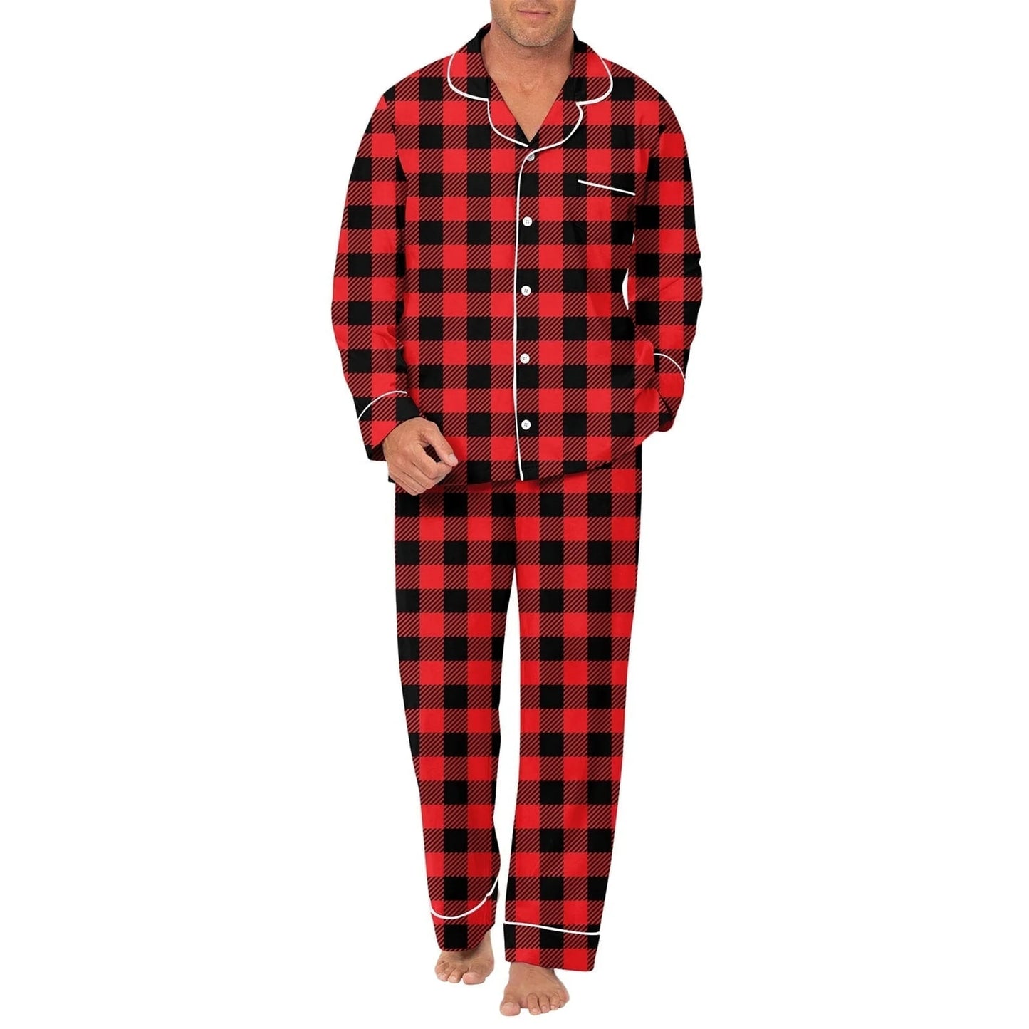 Lollipie Men Pajamas Set Pjs Button Down Sleepwear 2 Piece Long Sleeve Lounge Set Soft Nightwear with Pockets