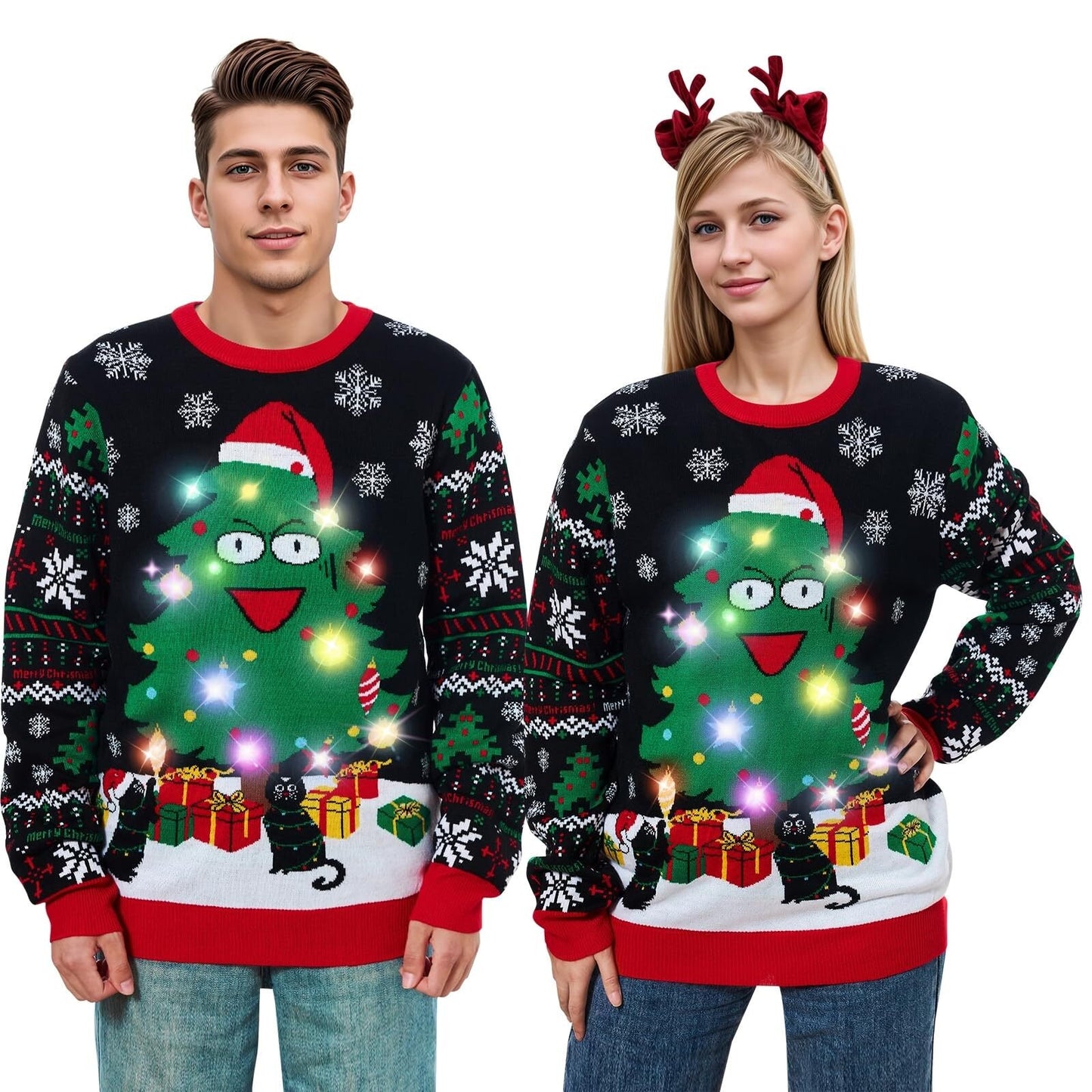 Lollipie Ugly Christmas Light up Sweater for Women/Men with Multi-Colored Led Flashing Lights Knitted Sweater