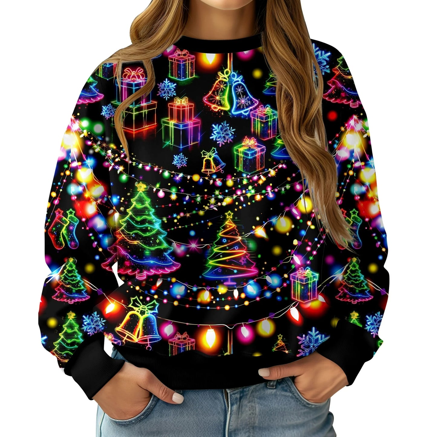 Lollipie Women Ugly Christmas Sweatshirt Long Sleeve Shirts Crew Neck Pullover