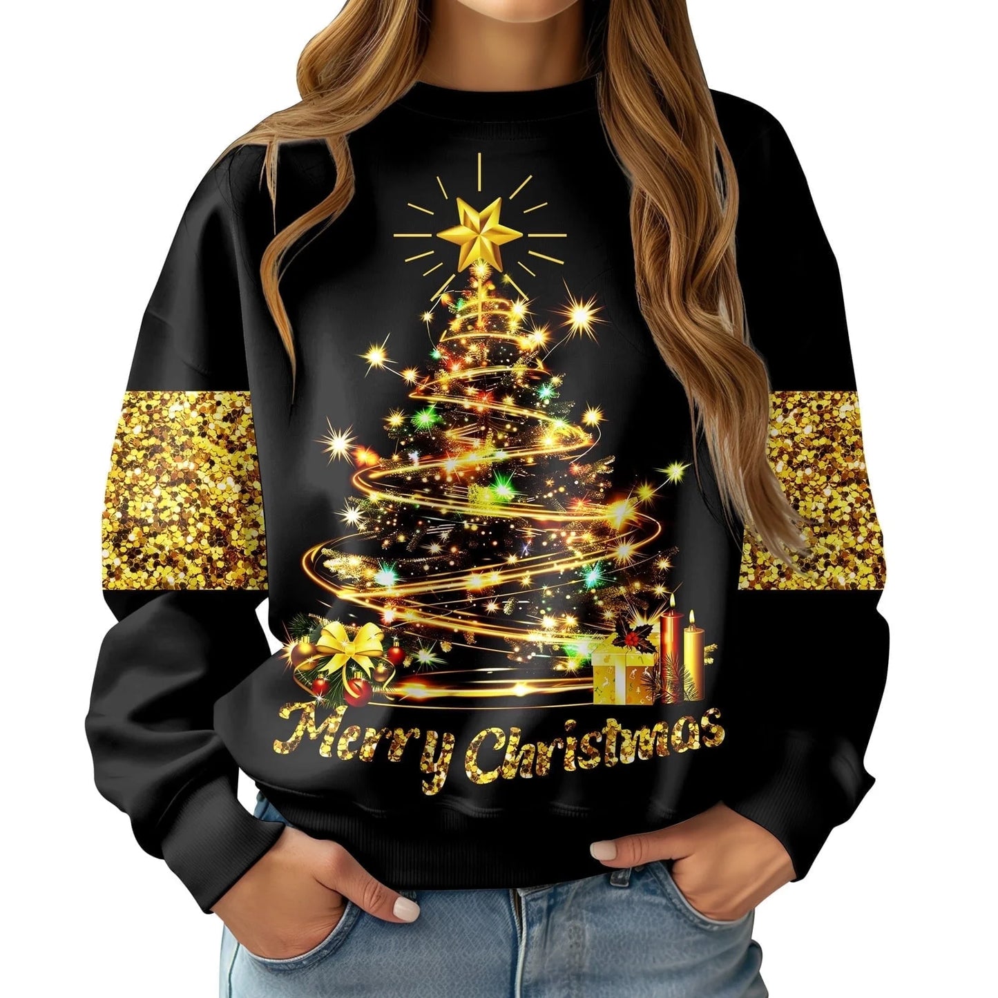 Lollipie Women Ugly Christmas Sweatshirt Long Sleeve Shirts Crew Neck Pullover