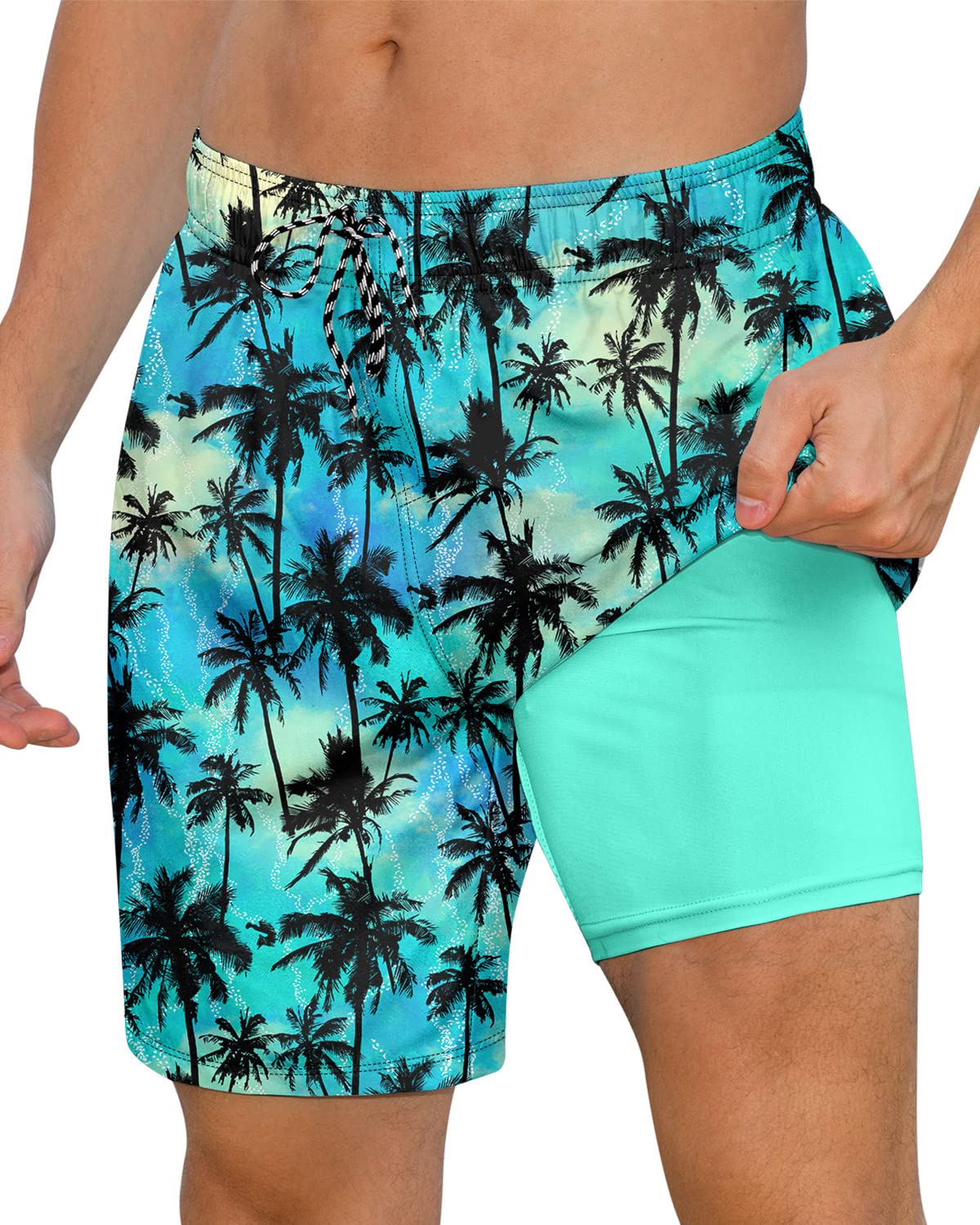 Lollipie Mens Swimming Trunks with Compression Liner Swim Shorts 7 inch Quick Dry Bathing Suit Anti Chafe Boardshorts