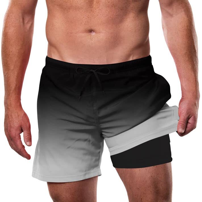 Lollipie Mens Swim Trunks with Compression Liner Quick Dry 5" Stretch Beach Shorts with Pockets Board Shorts