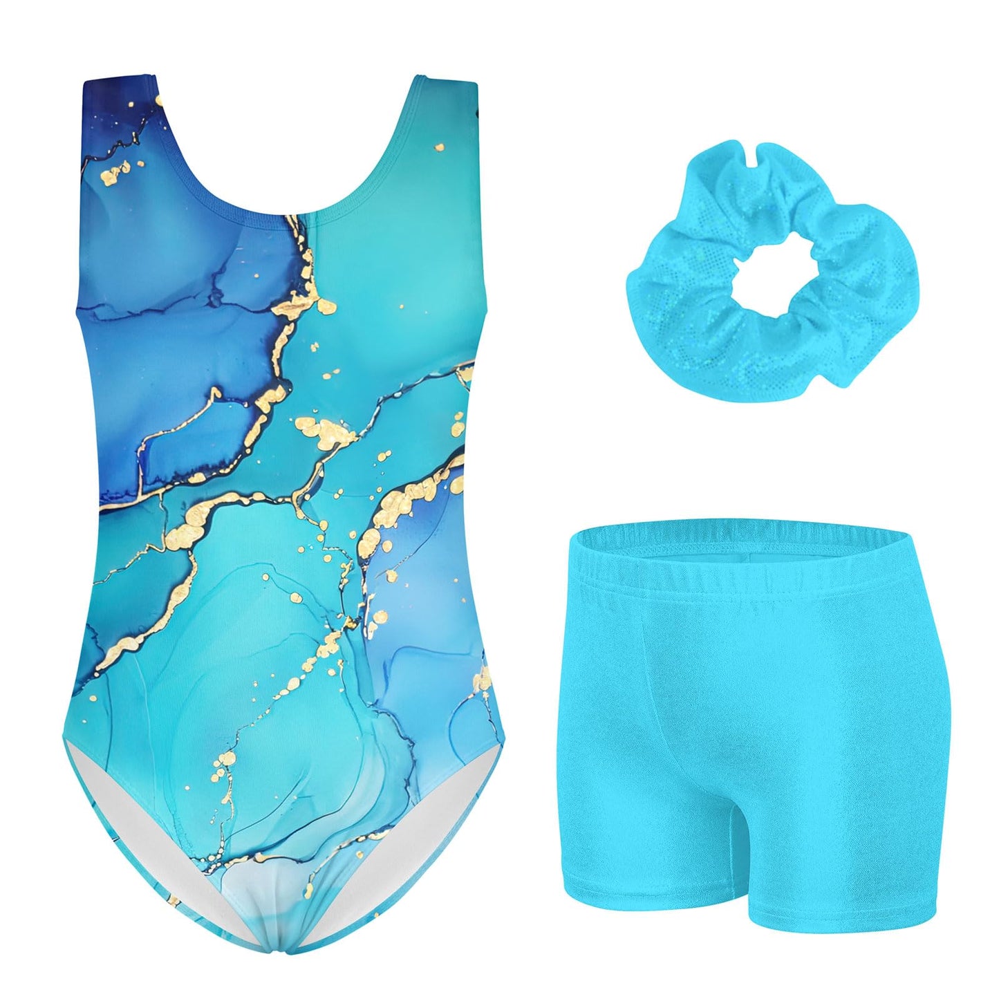 Aideaone Leotards for Girls Gymnastics Sparkly Kids Dance Unitard Biketards with Shorts 4-11Years
