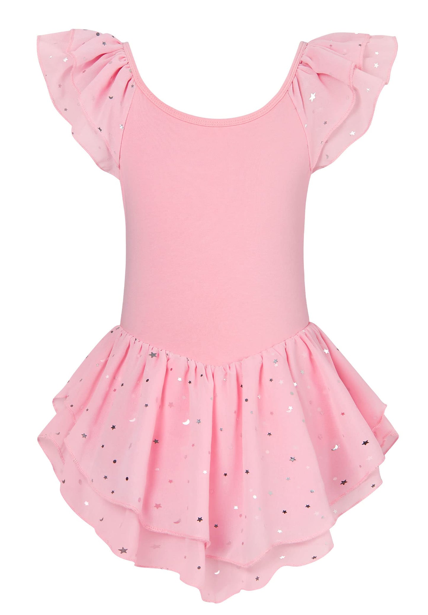 Aideaone Girls Ballet Dance Dress Toddler Leotards Ruffle Sleeve Shiny Ballet Tutu Skirt Pink 2-9T