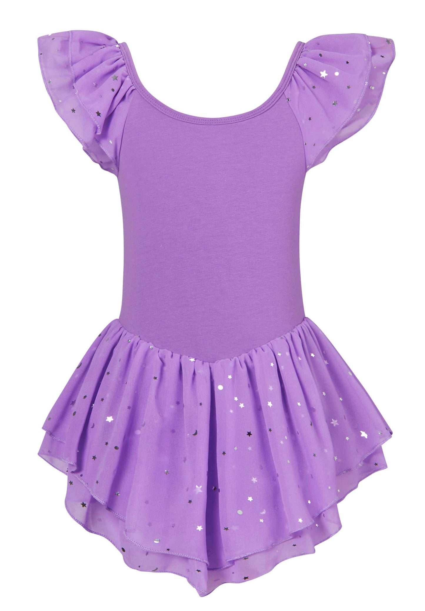 Aideaone Girls Ballet Dance Dress Toddler Leotards Ruffle Sleeve Shiny Ballet Tutu Skirt Pink 2-9T