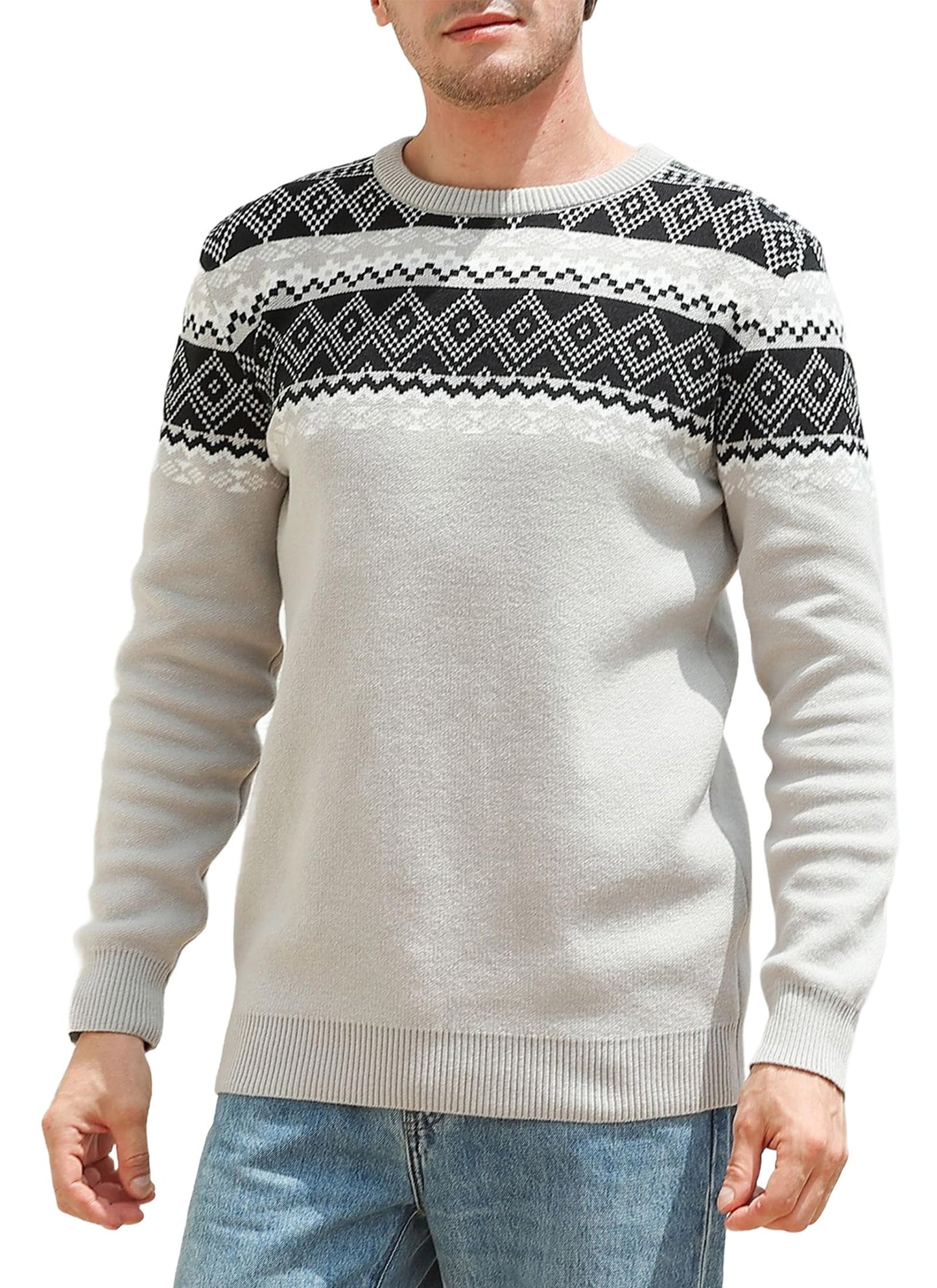 Lollipie Men's Knit Sweater Crewneck Loose Fit Casual Long Sleeve Cable Knitted Pullover Large Size
