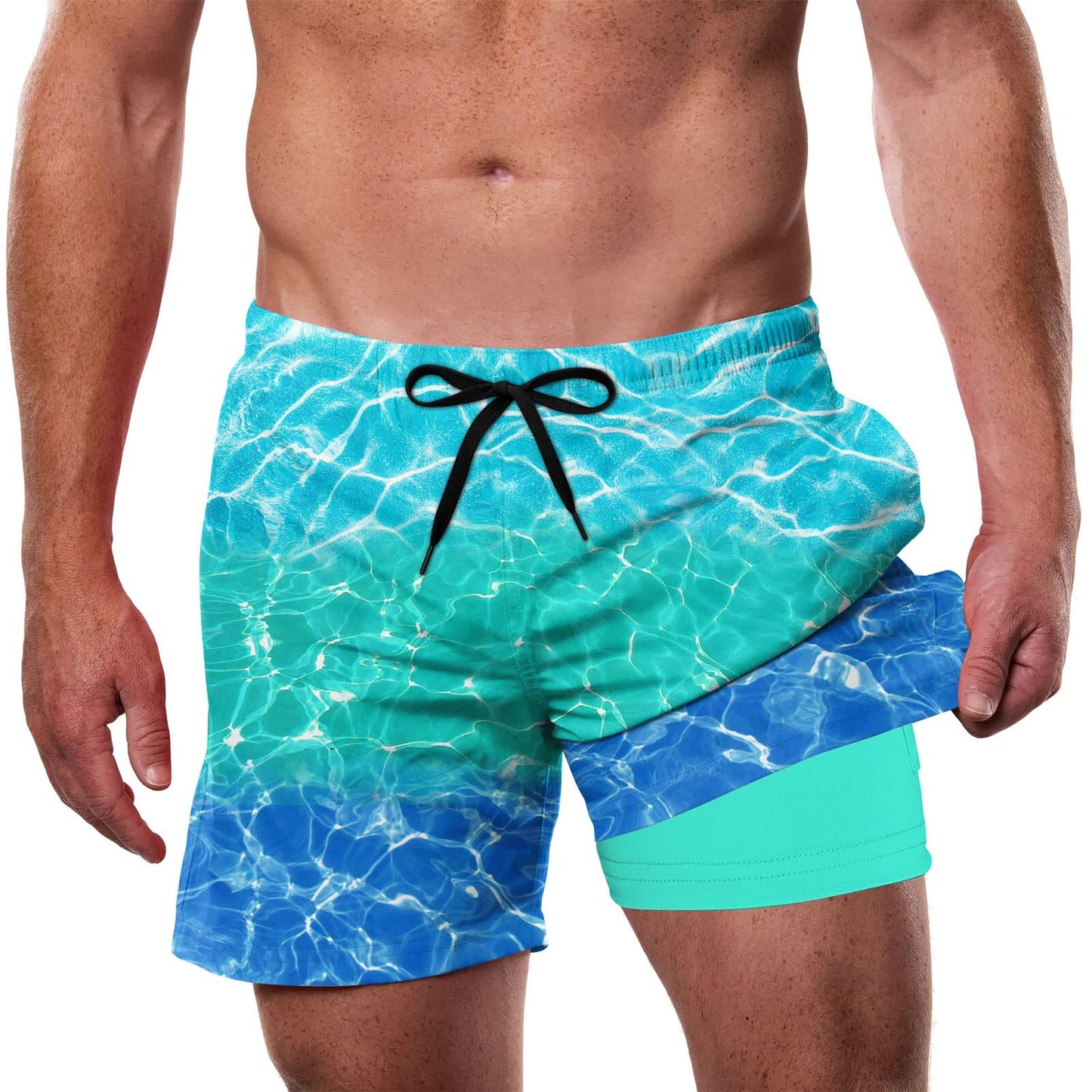 Lollipie Mens Swim Trunks with Compression Liner Quick Dry 5" Stretch Beach Shorts with Pockets Board Shorts