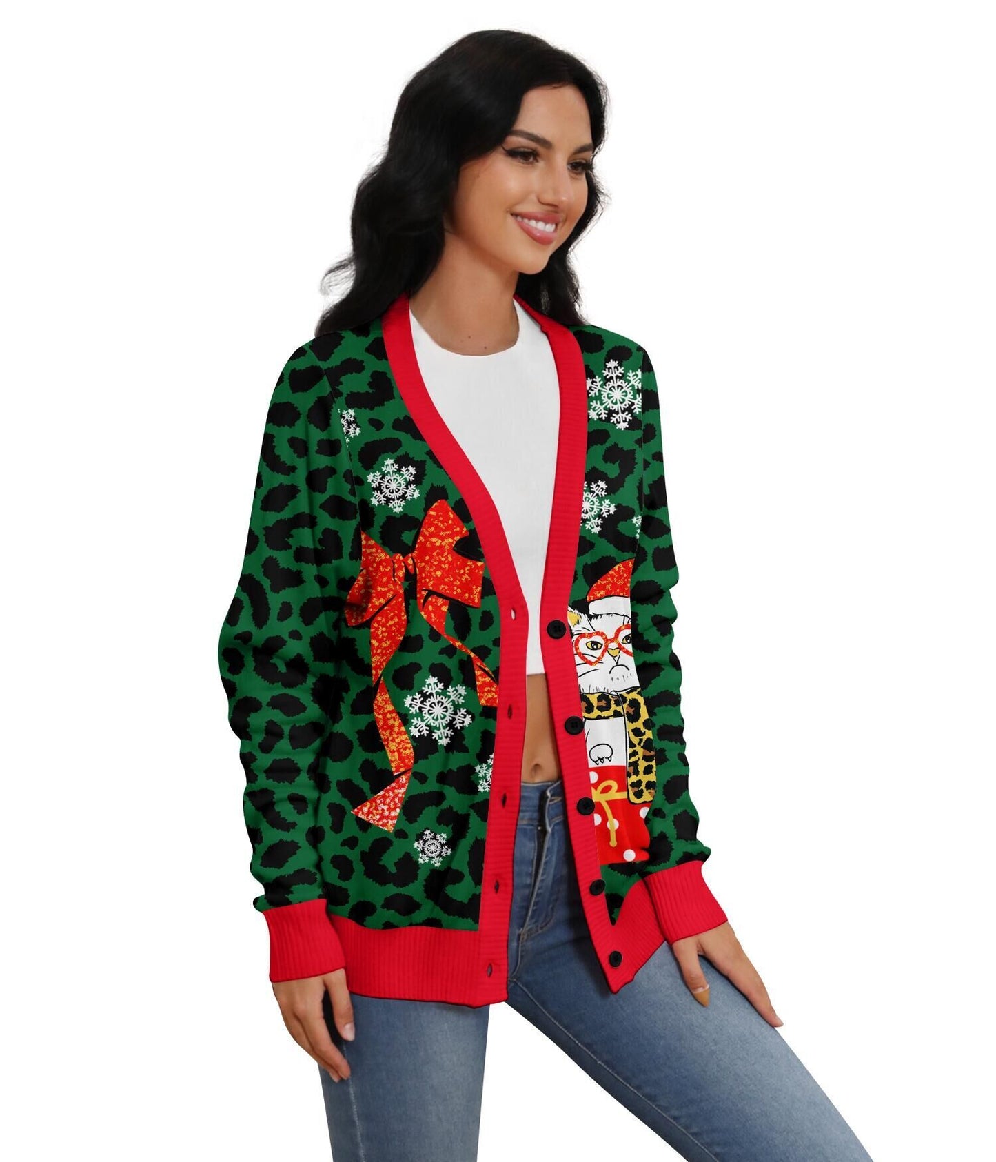 Lollipie Women Ugly Christmas Cardigan Sweater Long Sleeve Button Down Cozy V Neck Sweater Soft Knitwear