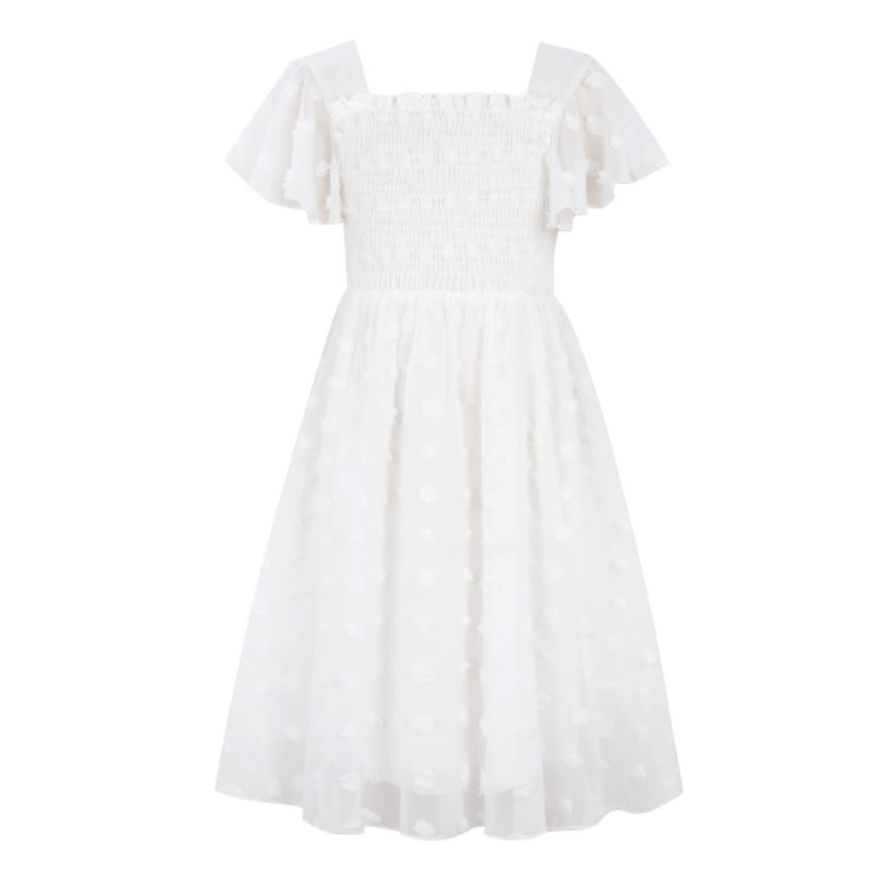 Aideaone Girls Chiffon Dress Flutter Ruffle Short Sleeve Kids Square Neck Frocks 6-13Y