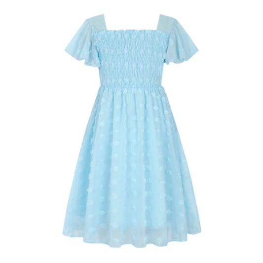 Aideaone Girls Chiffon Dress Flutter Ruffle Short Sleeve Kids Square Neck Frocks 6-13Y