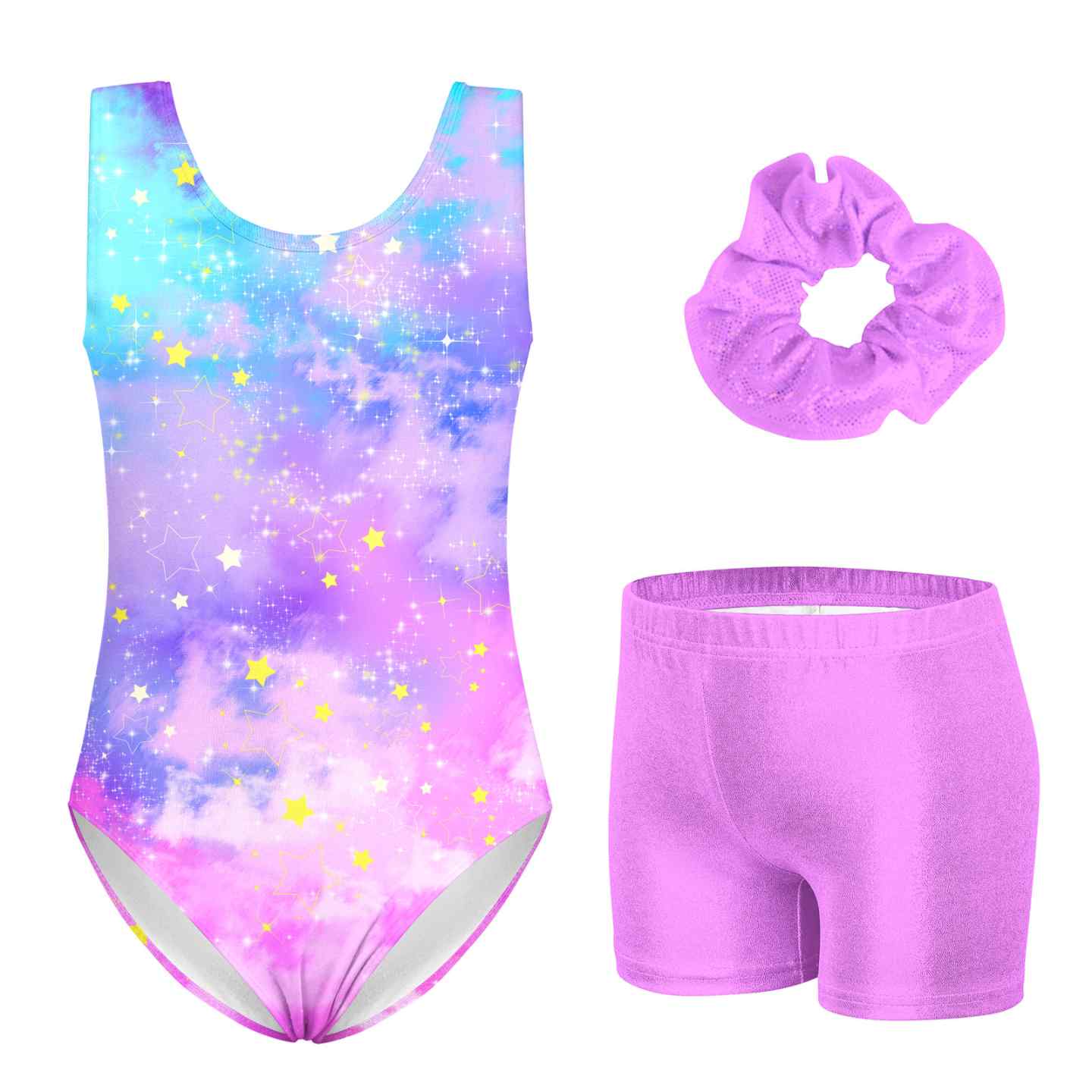 Aideaone Leotards for Girls Gymnastics Sparkly Kids Dance Unitard Biketards with Shorts 4-11Years