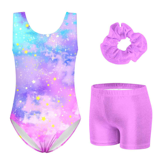 Aideaone Leotards for Girls Gymnastics Sparkly Kids Dance Unitard Biketards with Shorts 4-11Years