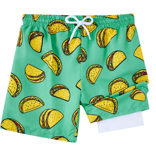 Aideaone Boys Swim Trunks with Mesh Liner Quick Dry Toddler Boy Swim Shorts Kids Bathing Suit with Boxer 4-12Y