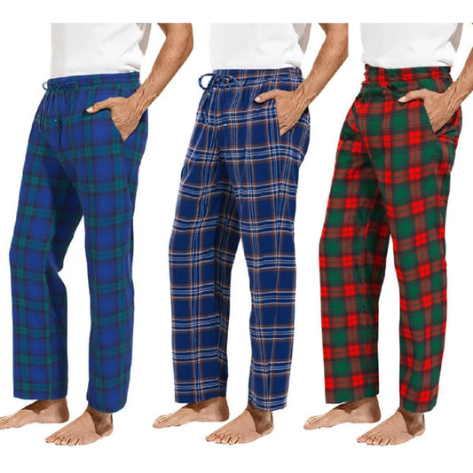 Lollipie Men's Pajama Pants Drawstring 3-Pack Plaid Pajamas Bottoms Soft Long Lounge Woven Pj Sleep Pant with Pockets