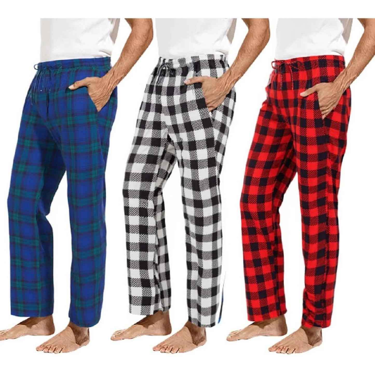 Lollipie Men's Pajama Pants Drawstring 3-Pack Plaid Pajamas Bottoms Soft Long Lounge Woven Pj Sleep Pant with Pockets